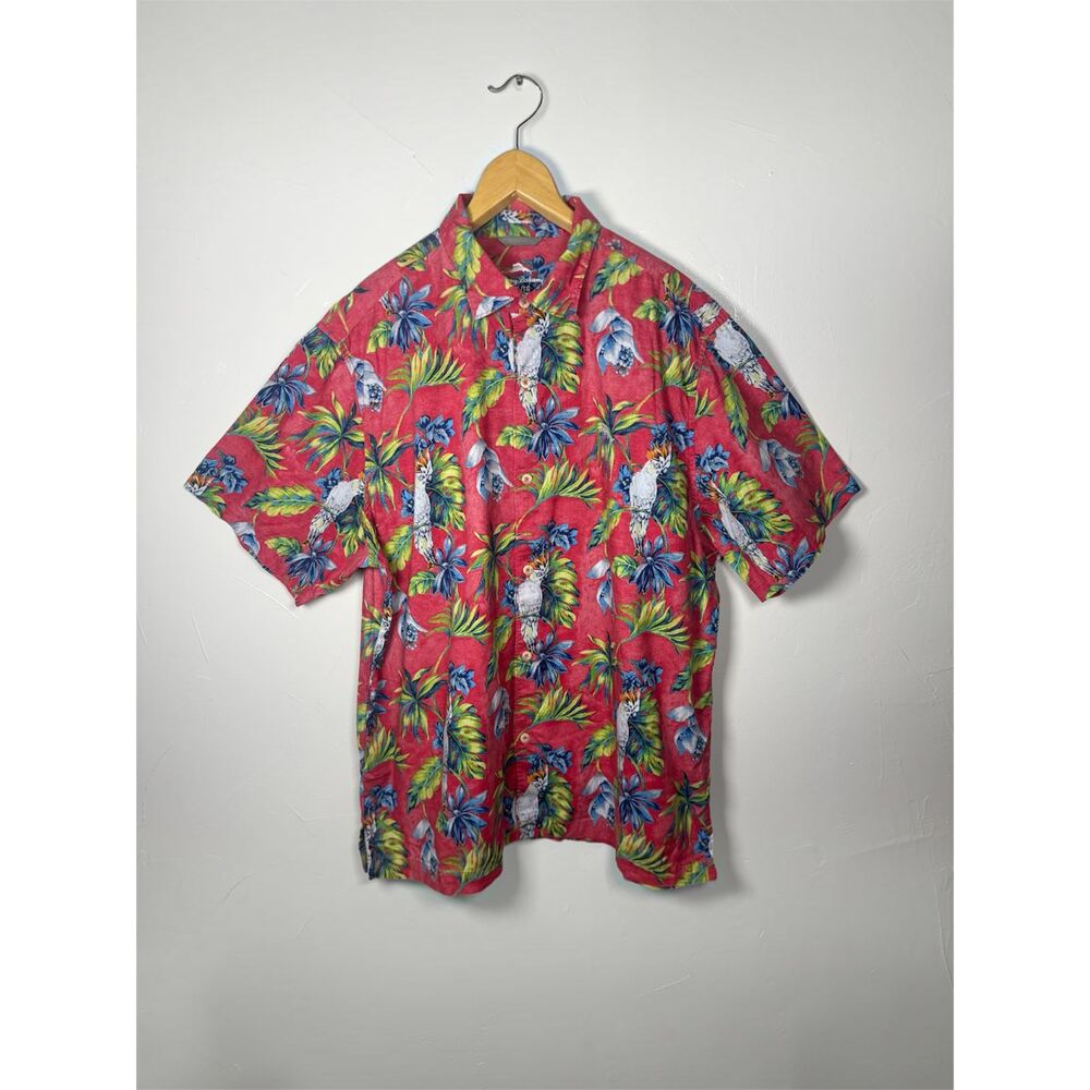Tommy Bahama Tropical Floral Cotton Short Sleeve Shirt Size XL Vacation Resort